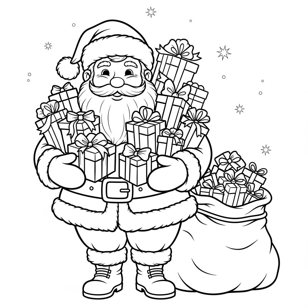 Santa Claus with Gifts Coloring Page