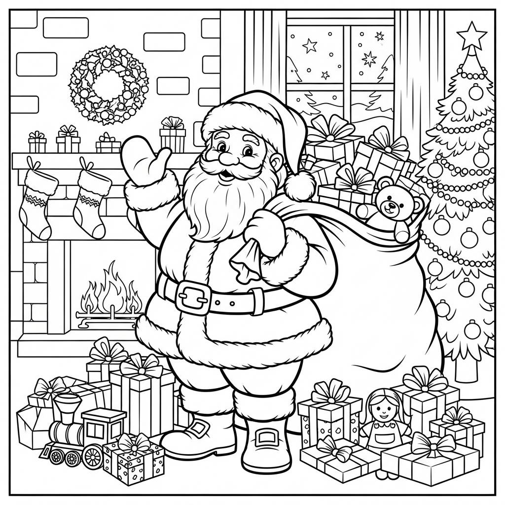 Santa Claus with Presents Coloring Page