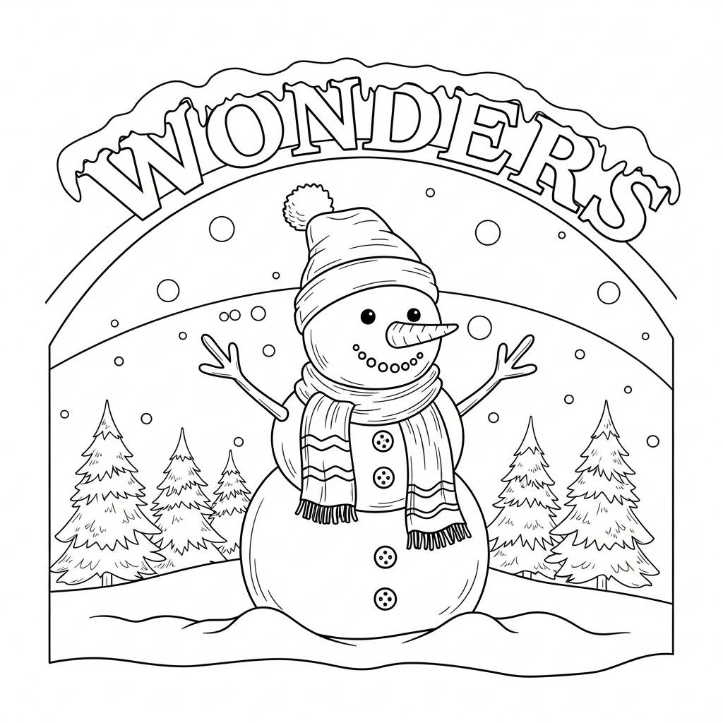 Snowman in Winter Wonderland Coloring Page