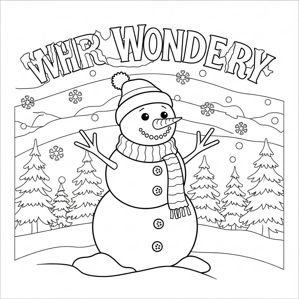 Snowman in Winter Wonderland Coloring Page