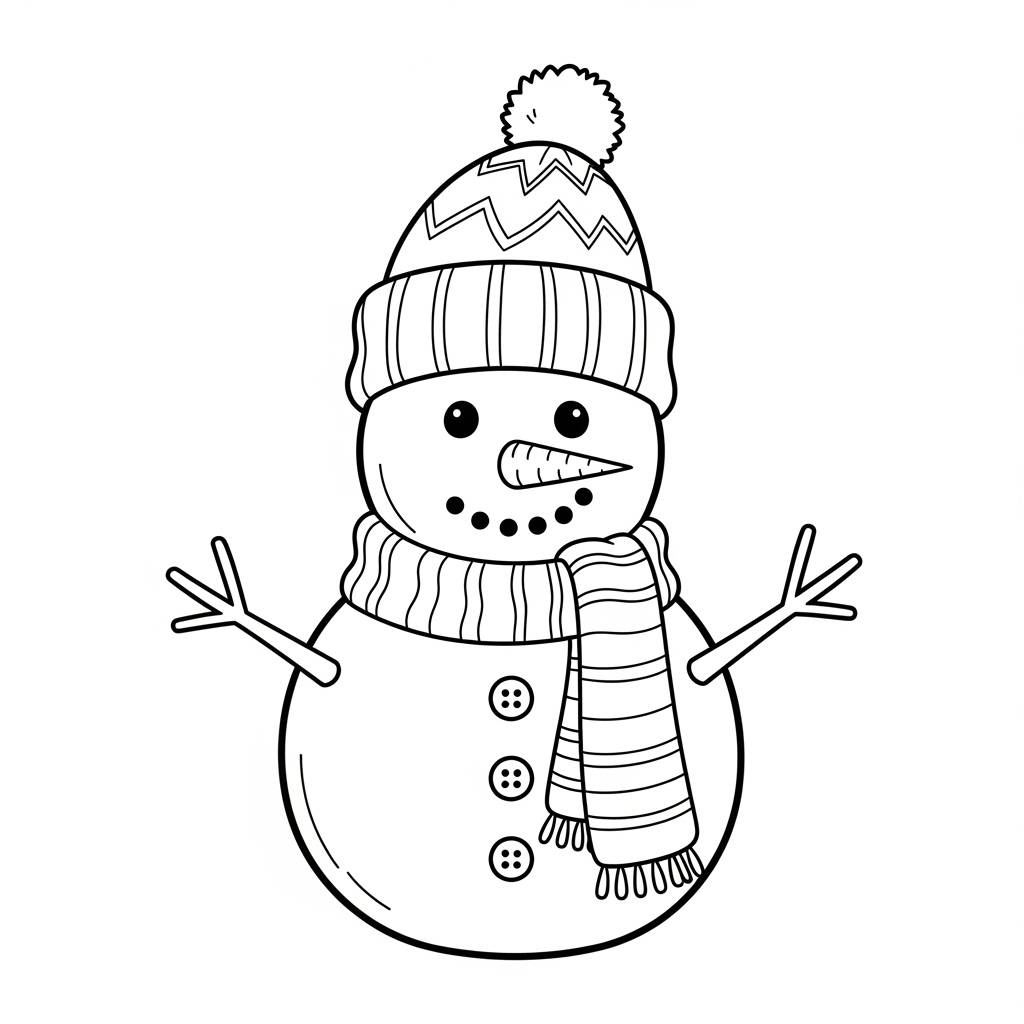 Snowman with Hat and Scarf Coloring Page