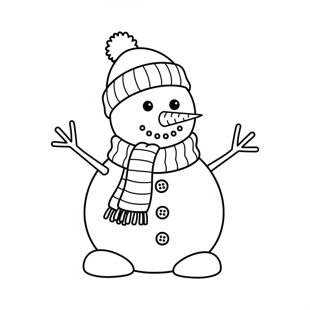 Snowman with Hat and Scarf Coloring Page