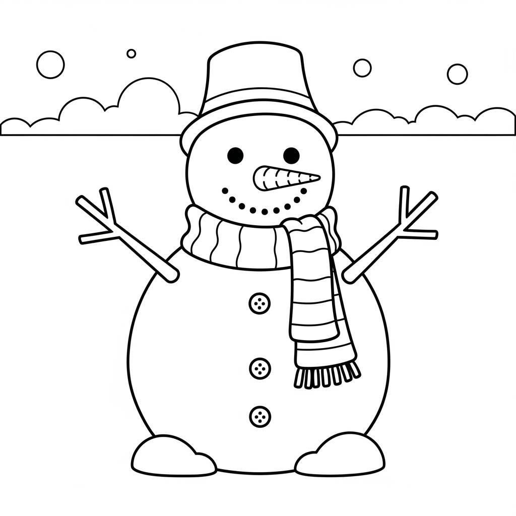 Snowman with Scarf Coloring Page