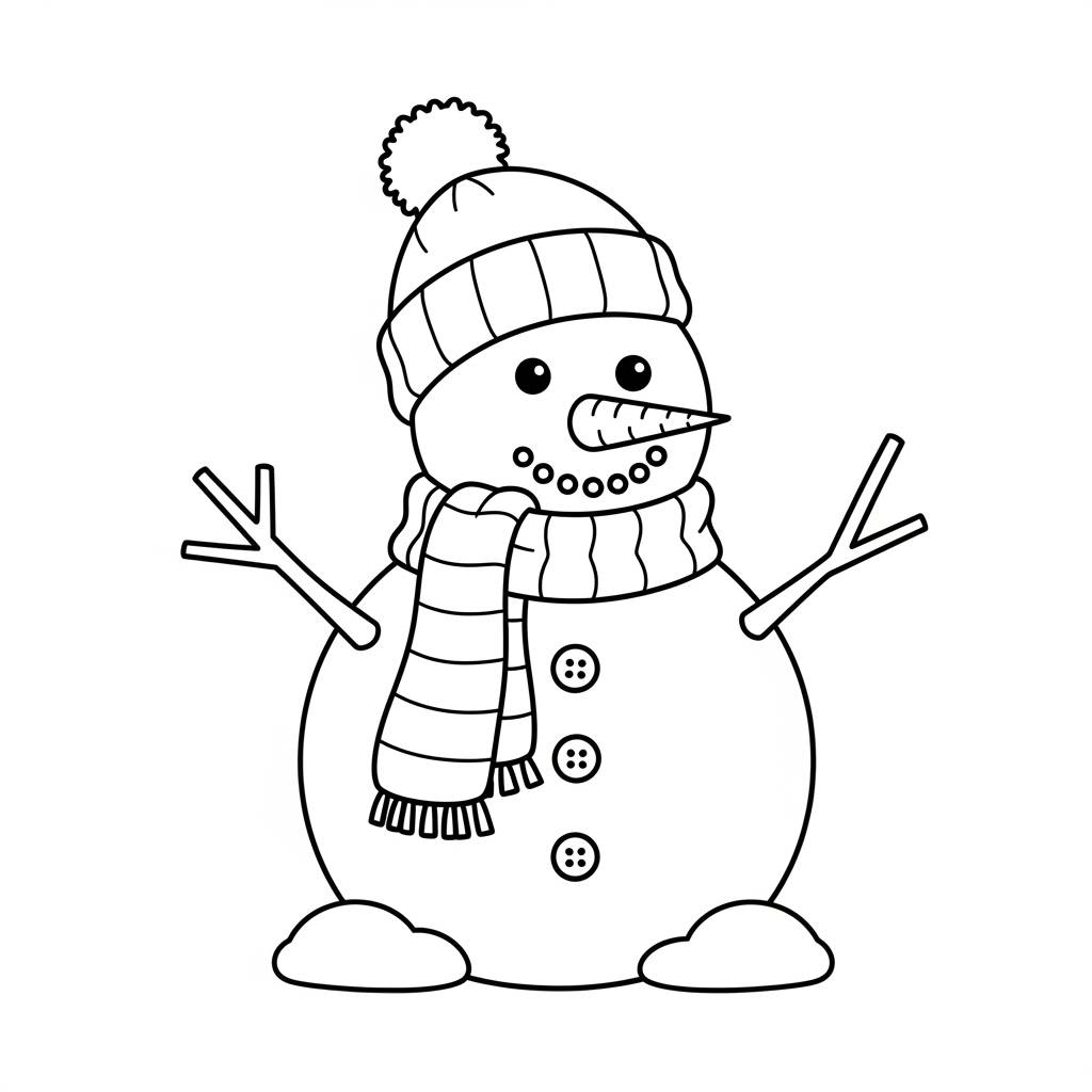 Snowman with Scarf and Hat Coloring Page