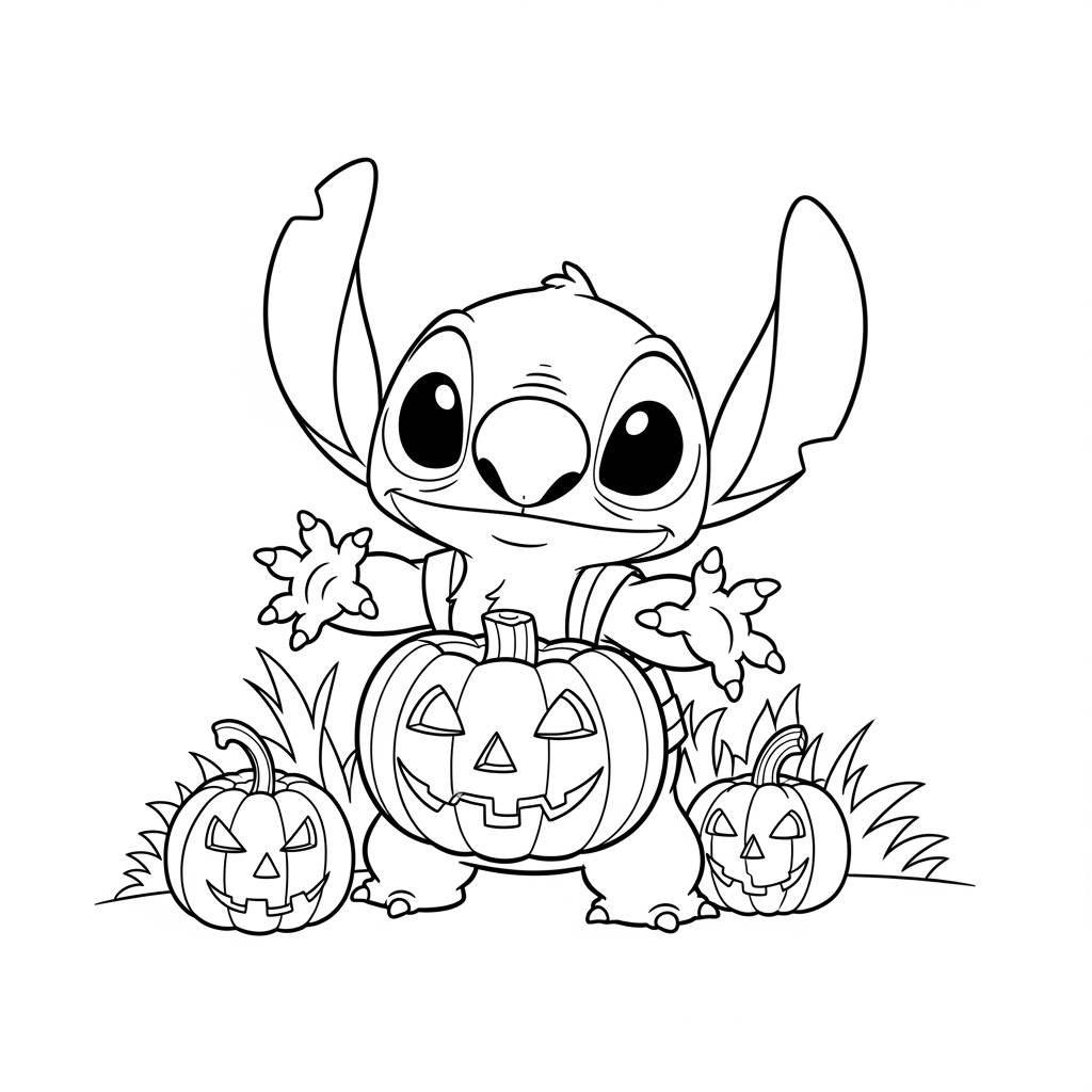 Stitch Dressing Up for Halloween Coloring Page