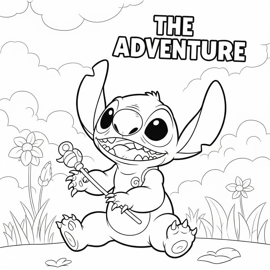 Stitch Going on an Adventure Coloring Page