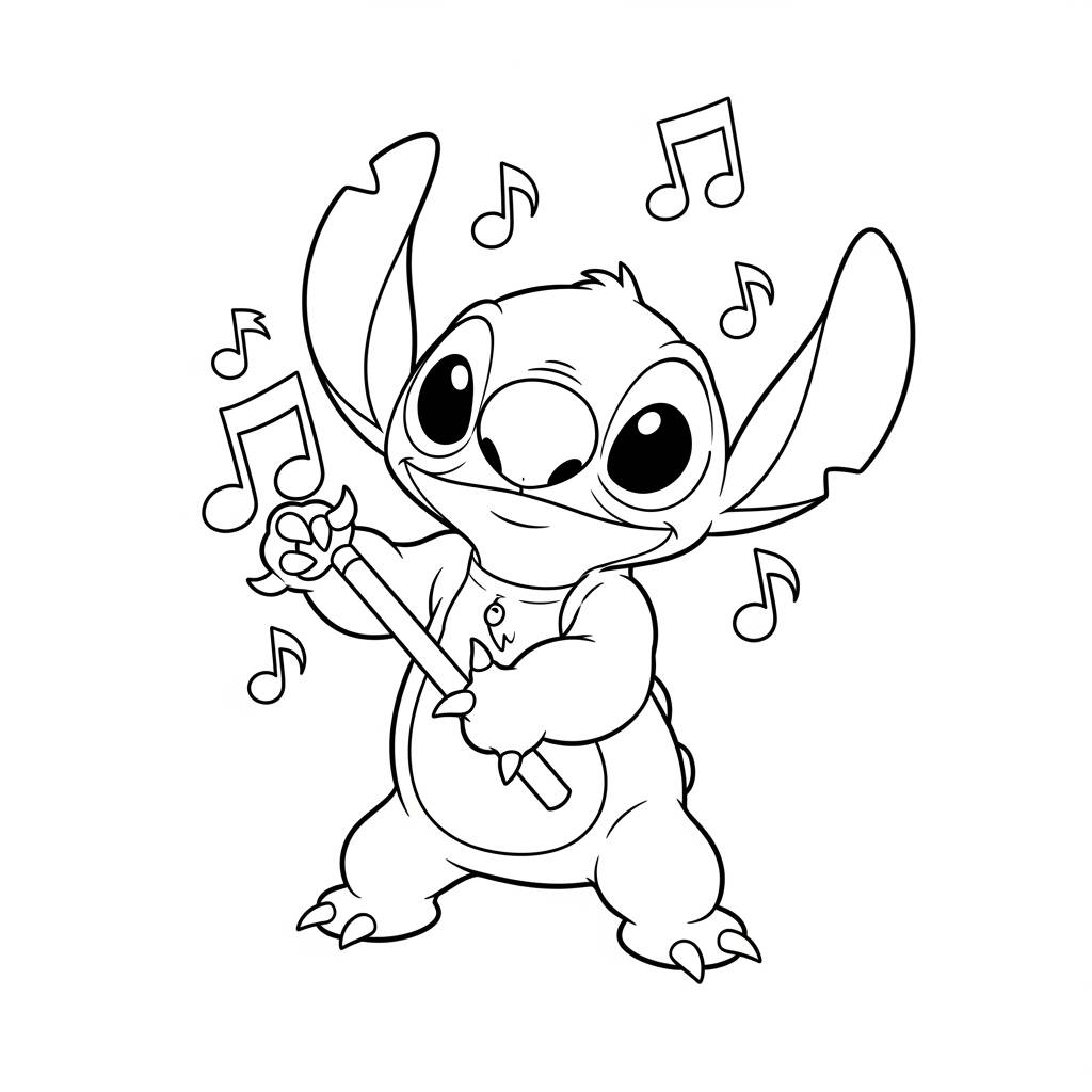 Stitch Playing Music Coloring Page