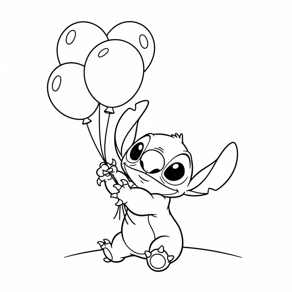 Stitch Playing with Balloons Coloring Page