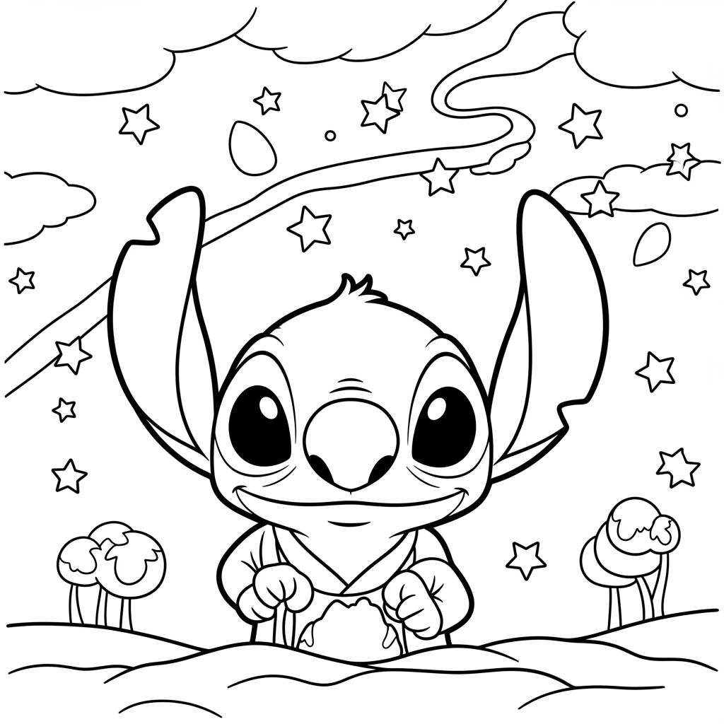 Stitch Under the Stars Coloring Page