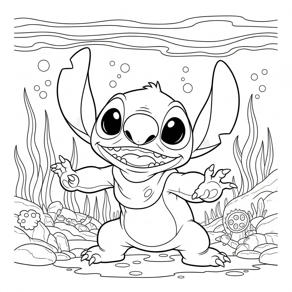 Stitch Underwater Adventure Coloring Page
