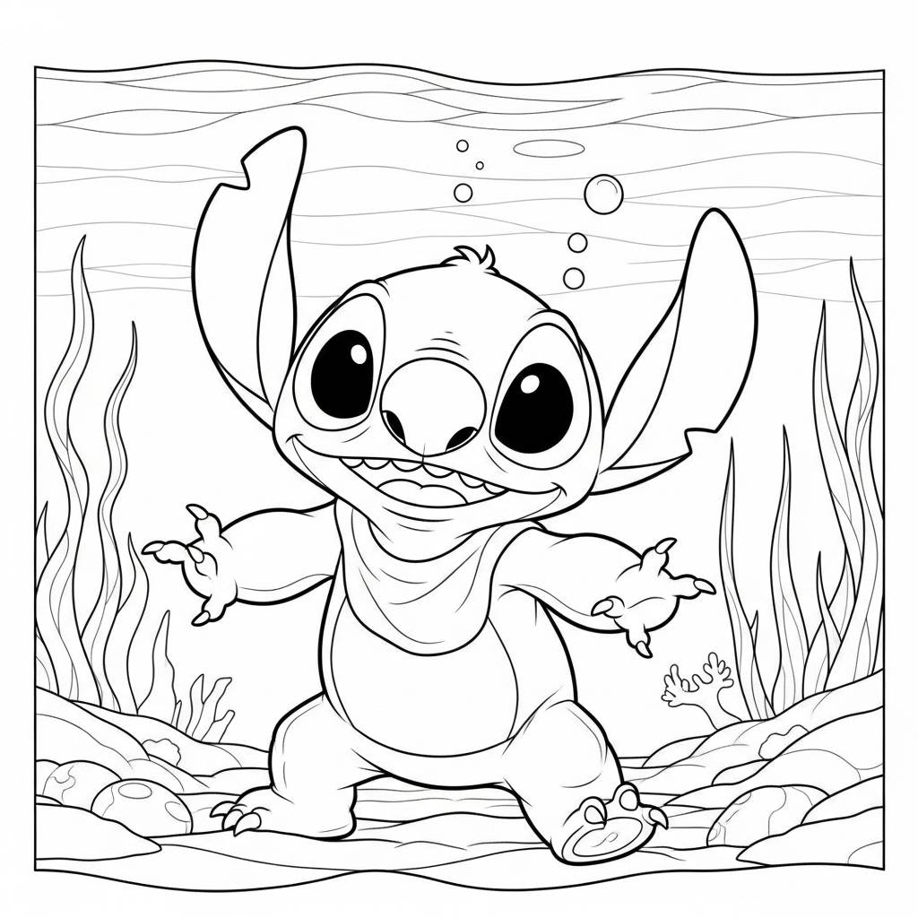 Stitch Underwater Adventure Coloring Page
