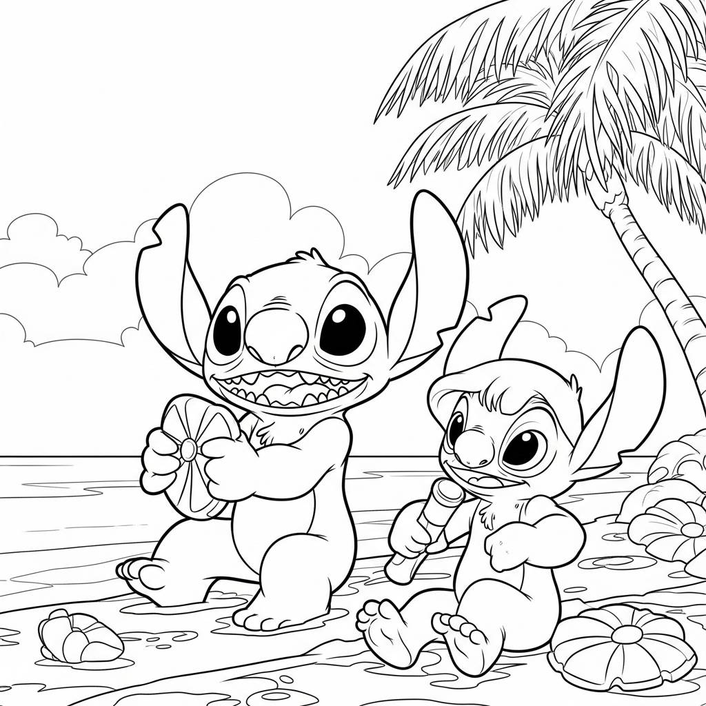 Stitch and Lilo Beach Fun Coloring Page