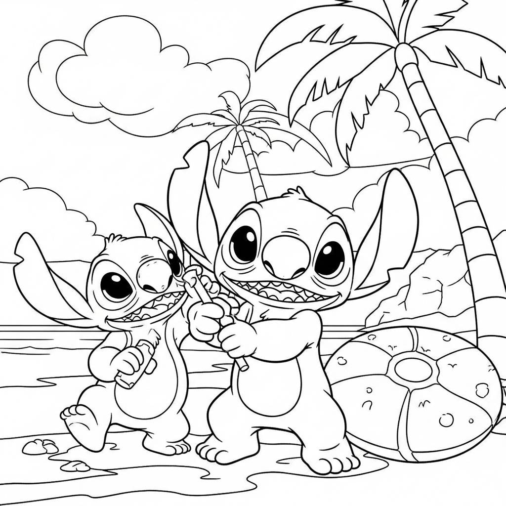 Stitch and Lilo Beach Fun Coloring Page