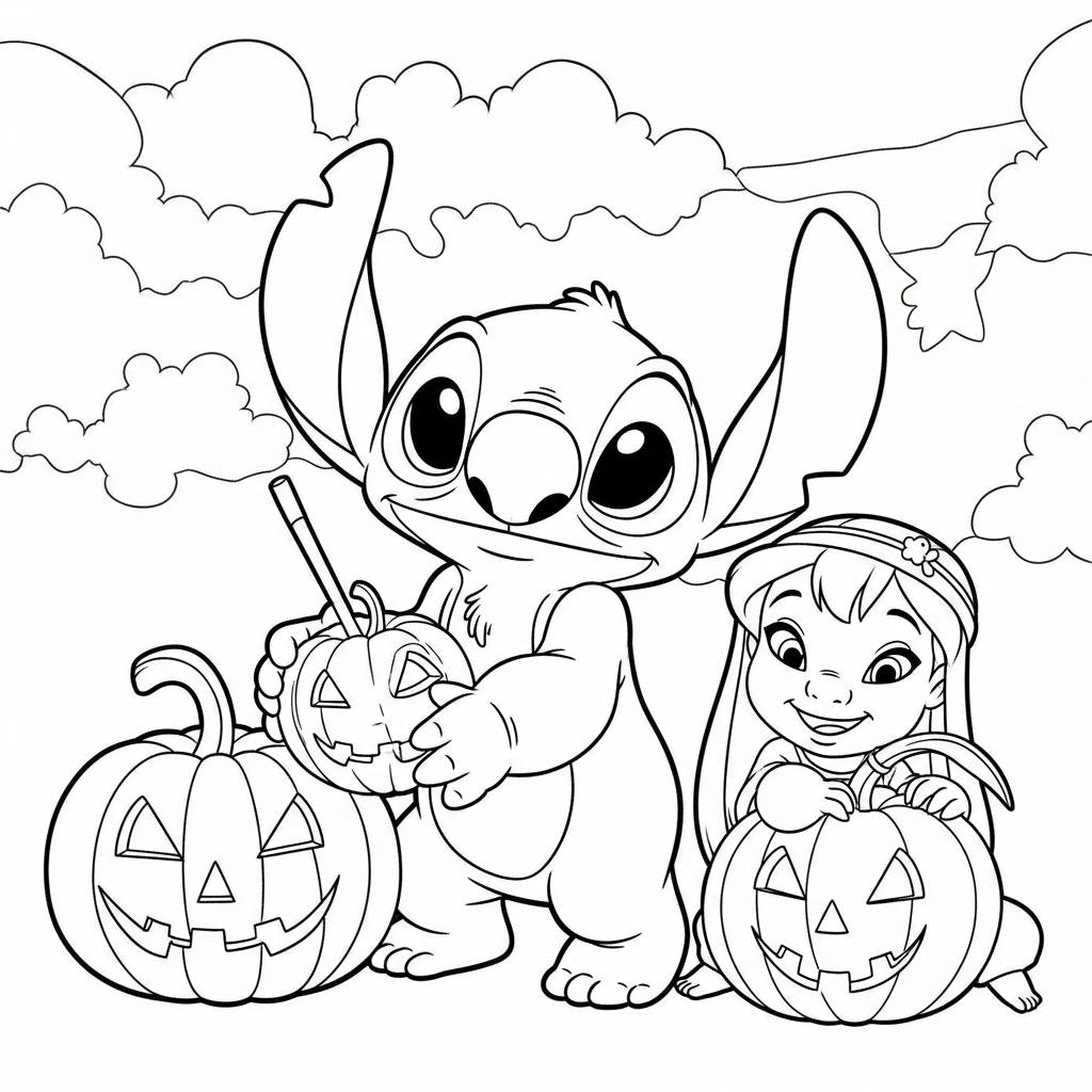 Stitch and Lilo Halloween Coloring Page