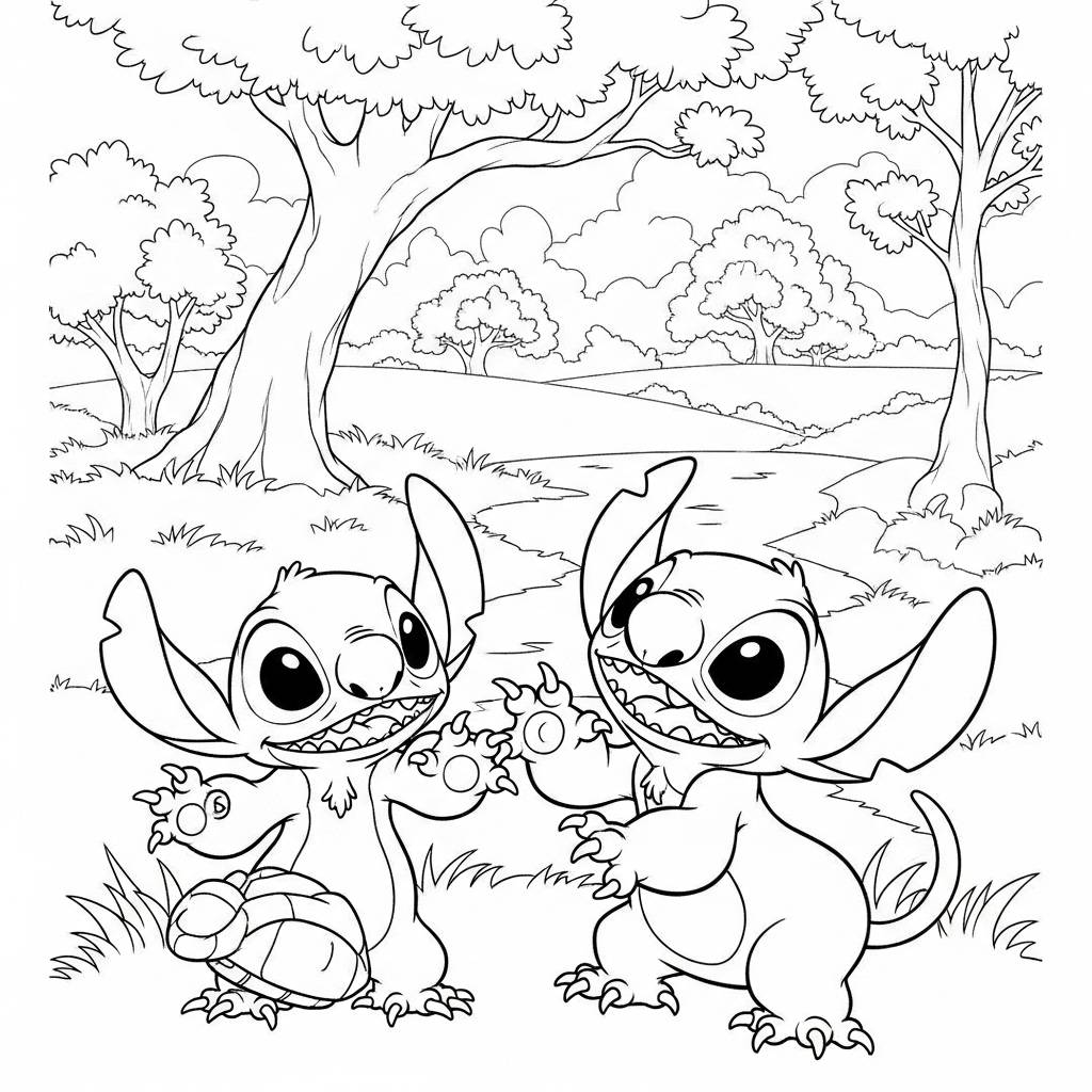 Stitch and Lilo Playing in the Park Coloring Page