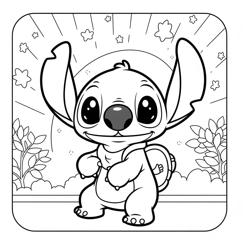 Stitch in Kawaii Style Coloring Page