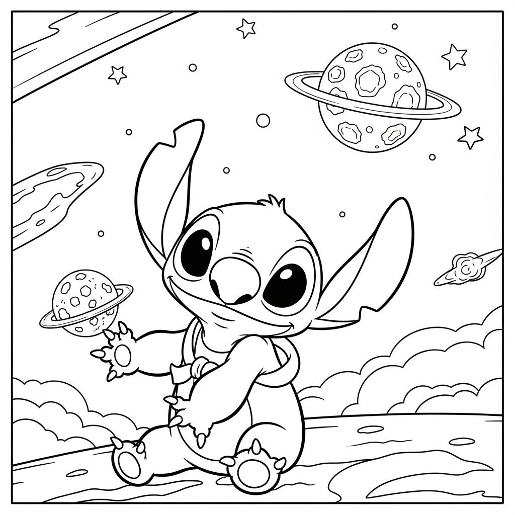 Stitch in Outer Space Coloring Page