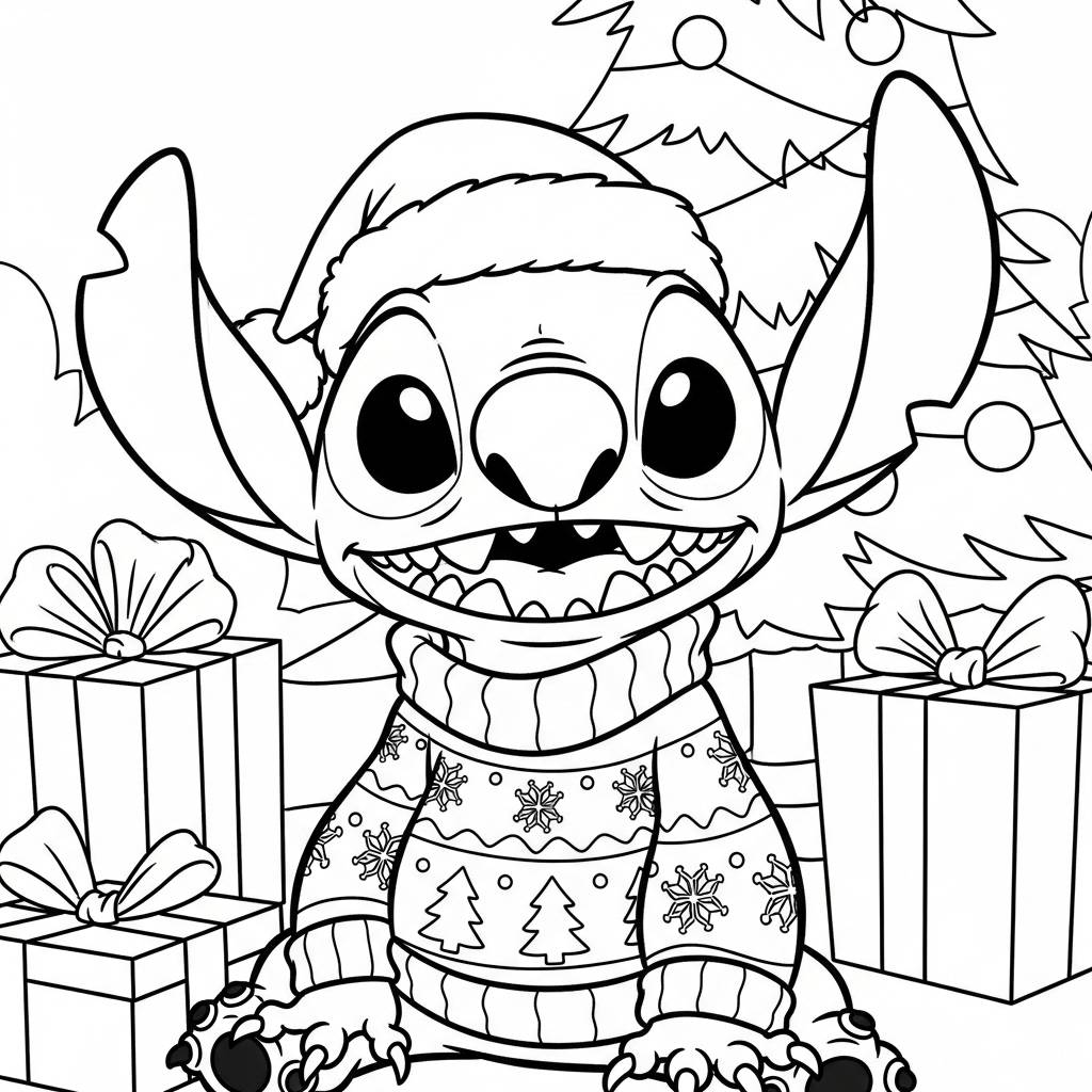 Stitch in a Christmas Sweater Coloring Page