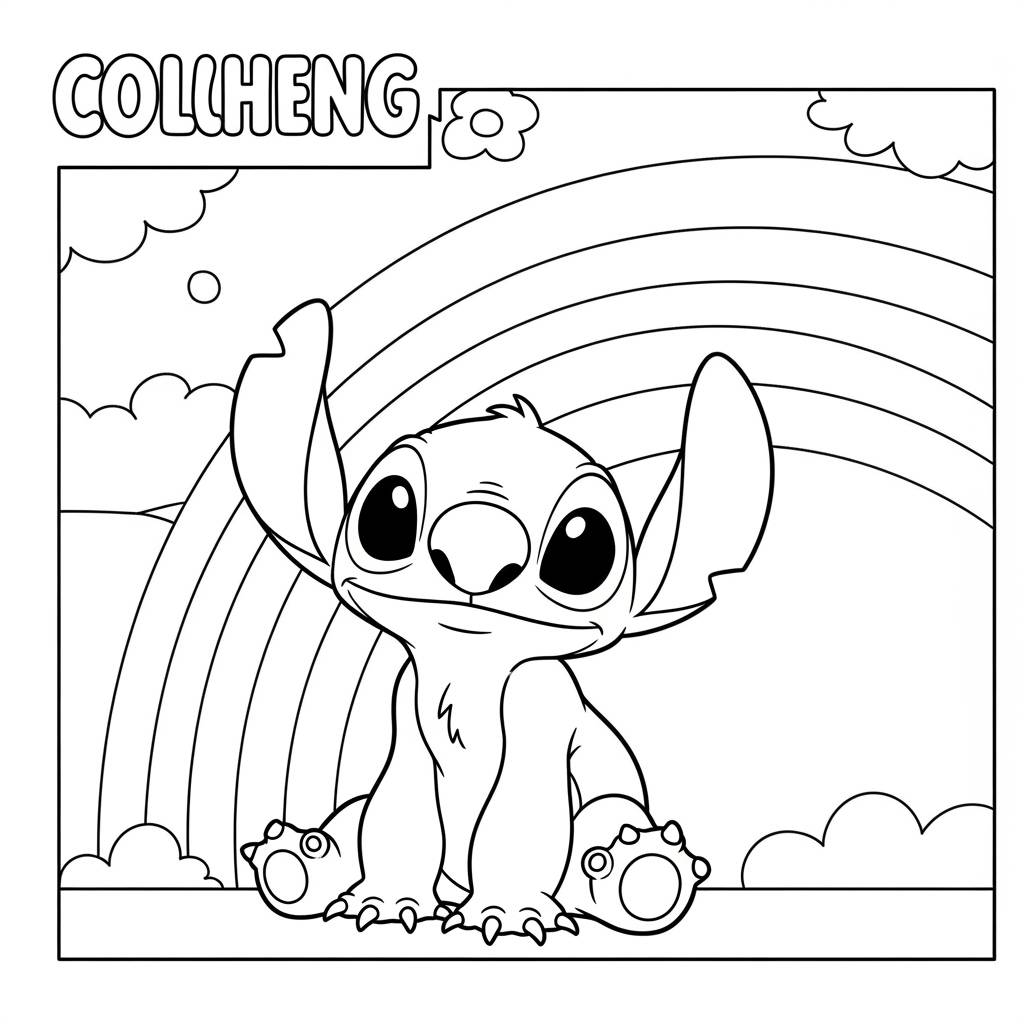Stitch on a Rainbow Coloring Page