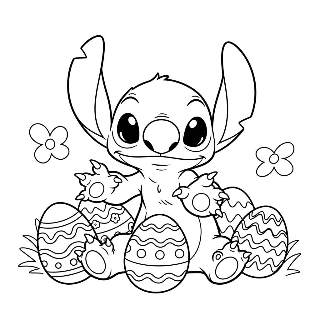 Stitch with Easter Eggs Coloring Page