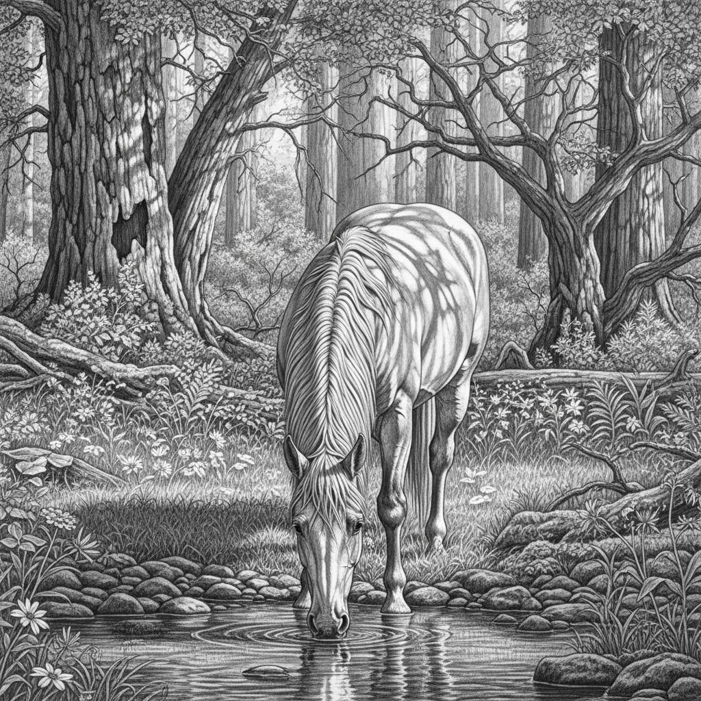 Stuff to Draw: Creative Sketch of Horse in Forest Environment