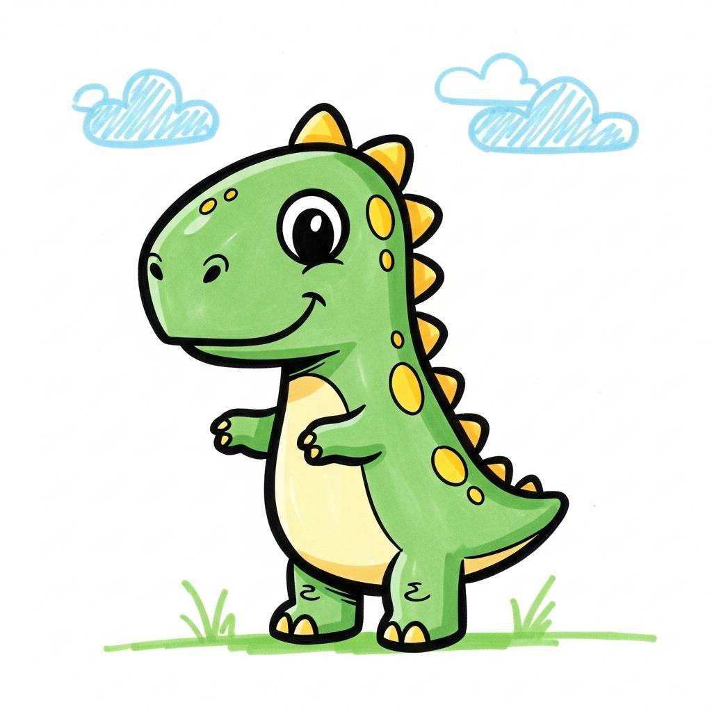 Stuff to Draw: Cute Dinosaur Cartoon Sketch for Kids