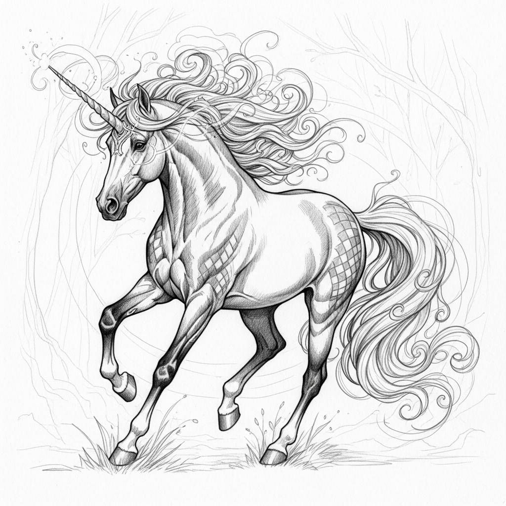 Stuff to Draw: Fantasy Horse with Wings Unicorn Pencil Drawing