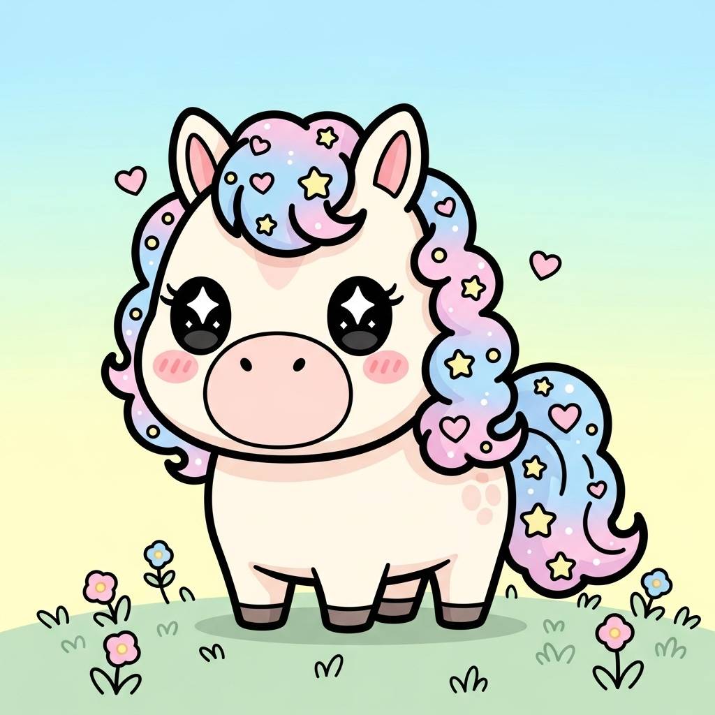 Stuff to Draw: Kawaii Horse with Big Eyes Pencil Drawing Sketch