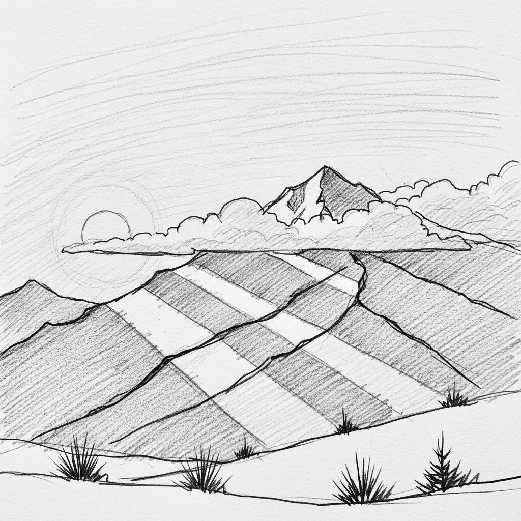 Stuff to Draw: Simple Mountain Landscape at Sunset