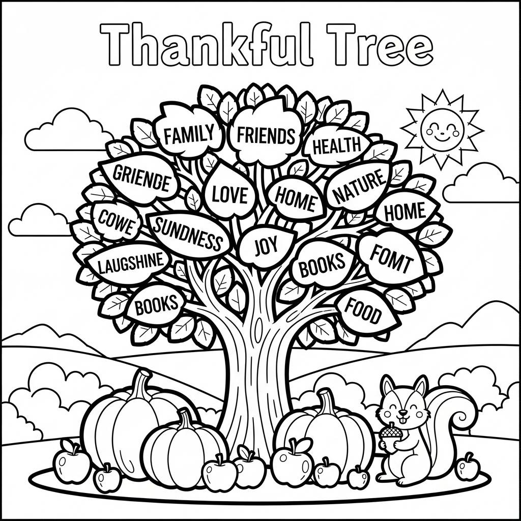Thankful Tree Coloring Page