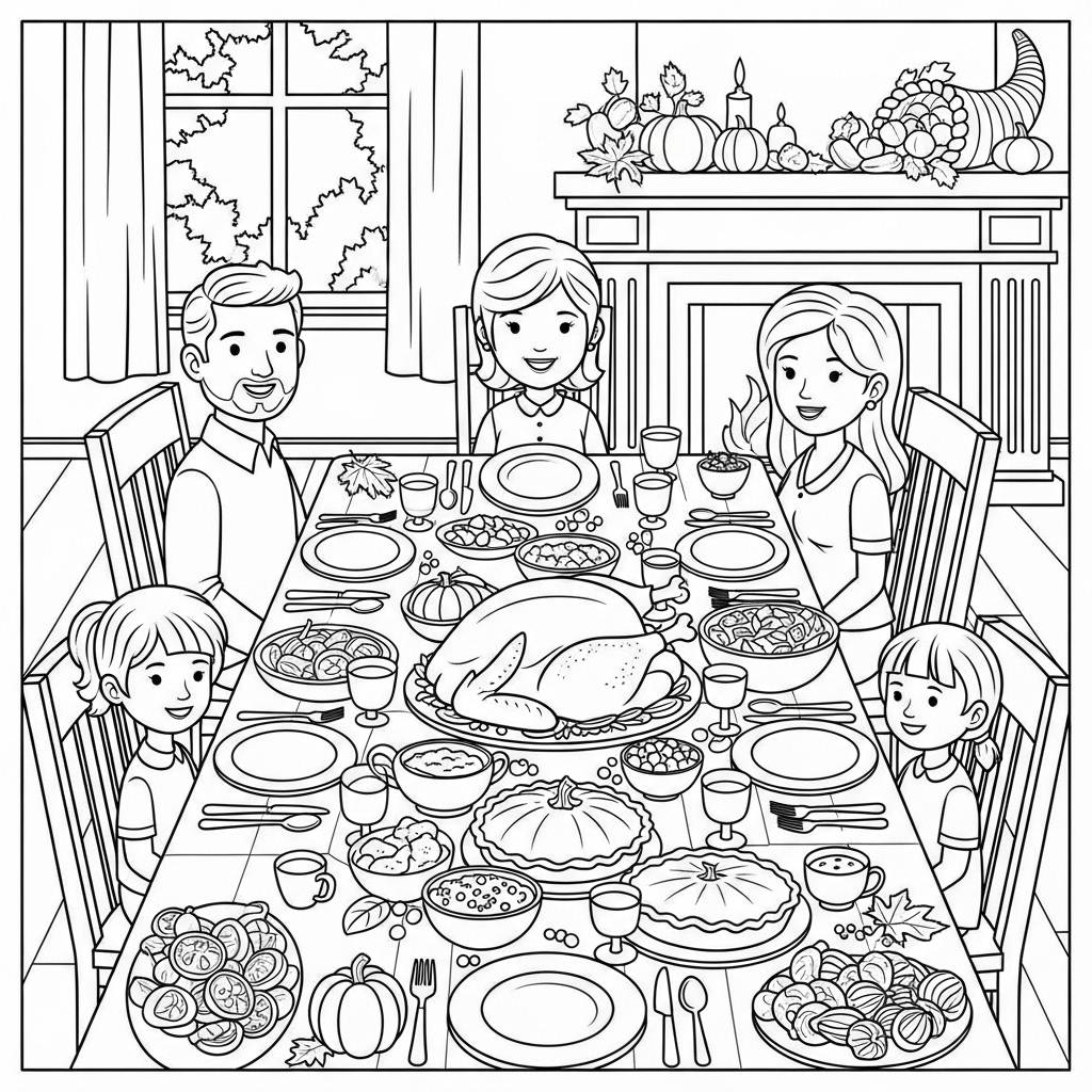 Thanksgiving Dinner Table Coloring Page