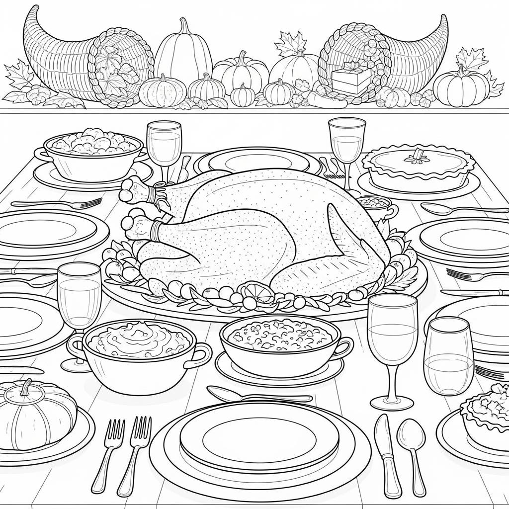 Thanksgiving Table Coloring Page