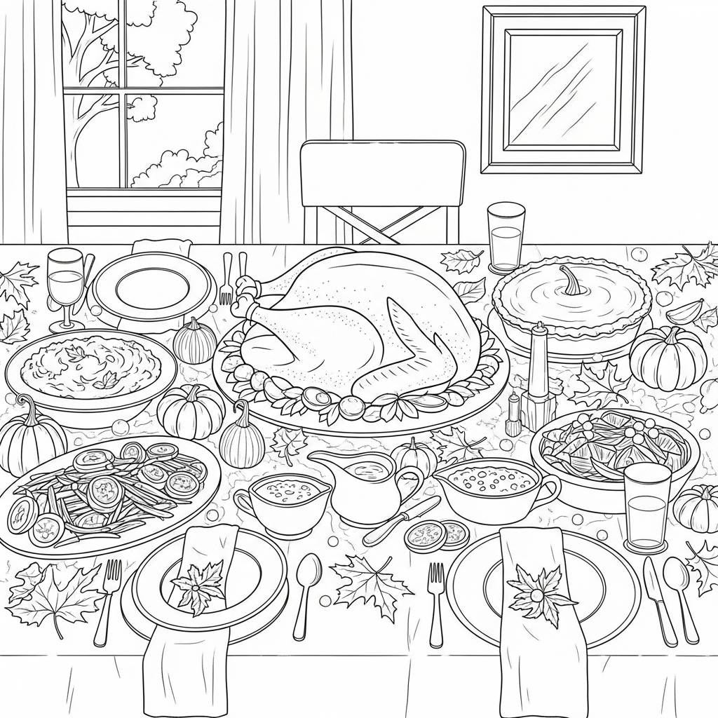 Thanksgiving Table Setting Coloring Page