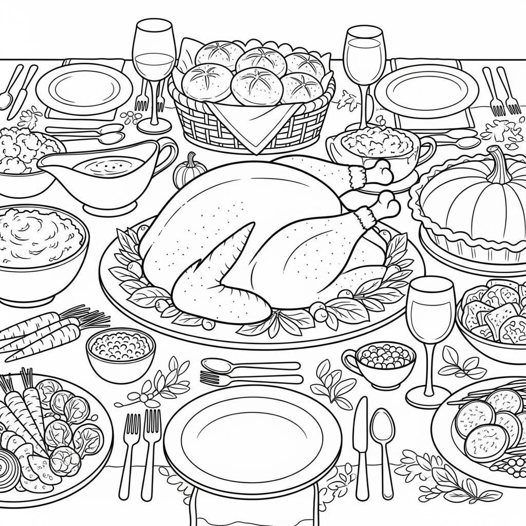 Thanksgiving Turkey Dinner Coloring Page