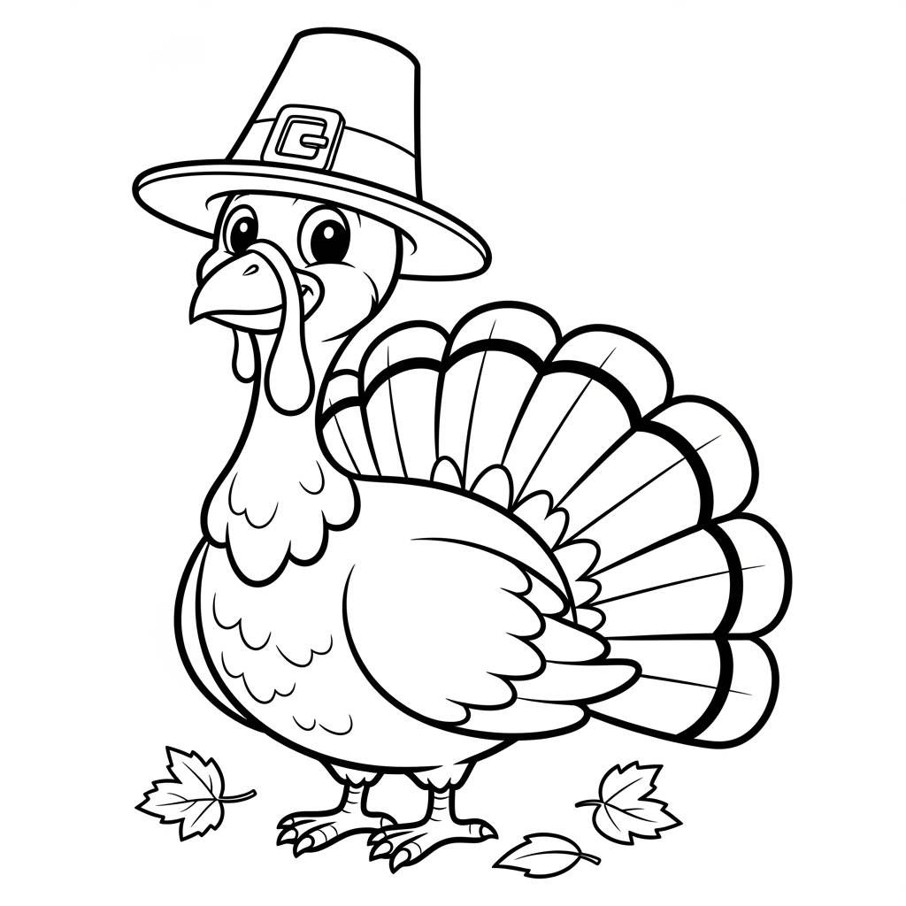 Thanksgiving Turkey with Hat Coloring Page