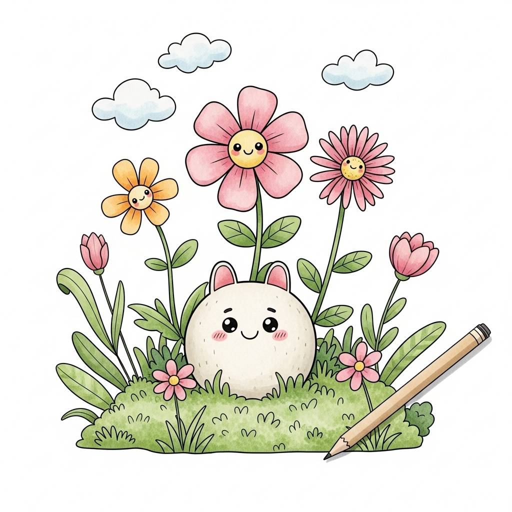 Things to Draw when bored: Cute Doodle of a Flower Garden