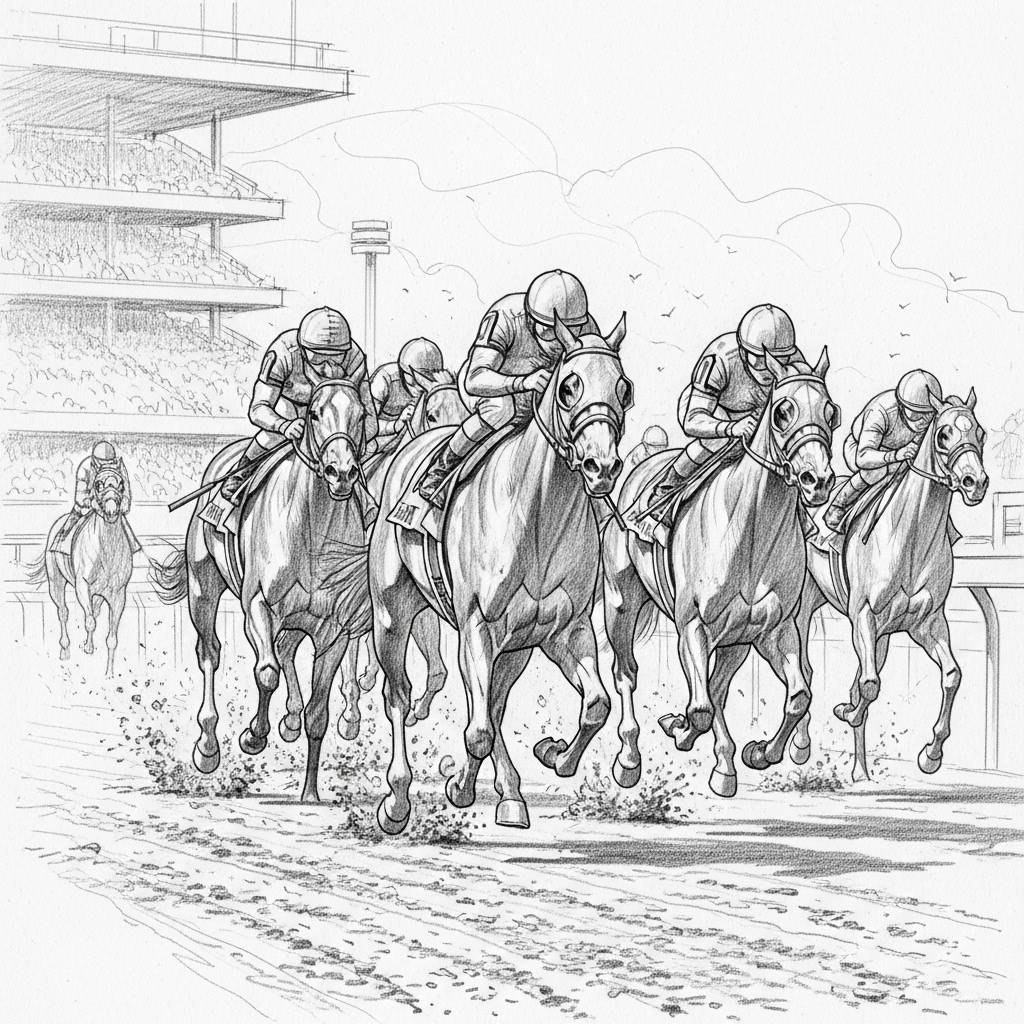 Things to Draw when bored: Horse Racing Competition Pencil Drawing Sketch Style