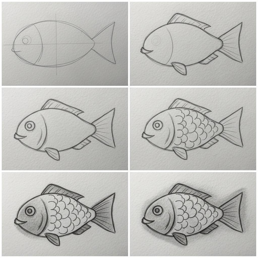 Things to Draw when bored: Step-by-Step Easy Fish Drawing