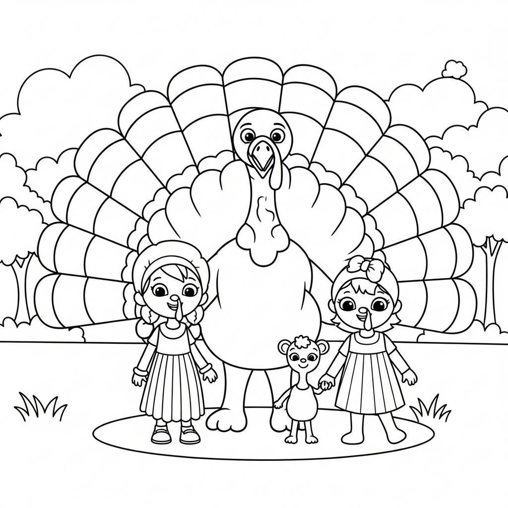 Turkey Family Coloring Page