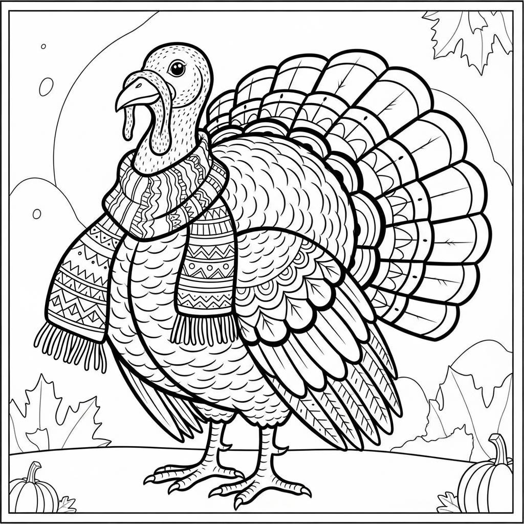 Turkey Wearing a Scarf Coloring Page