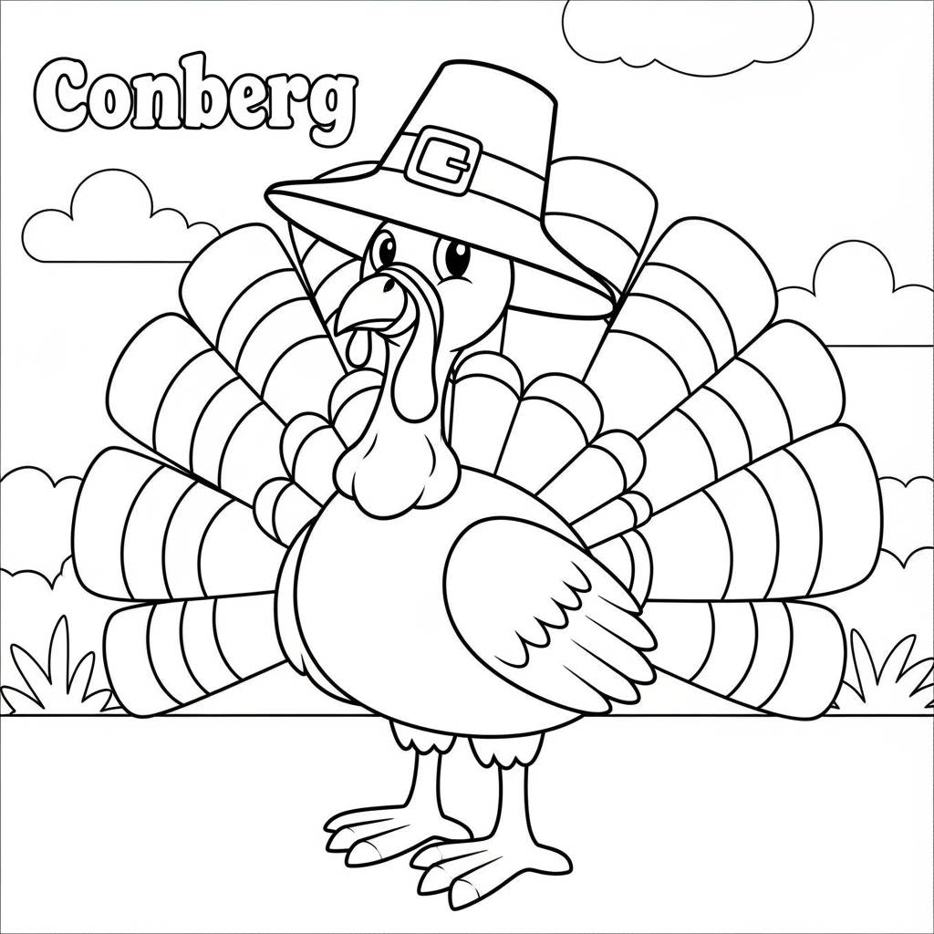 Turkey with Pilgrim Hat Coloring Page