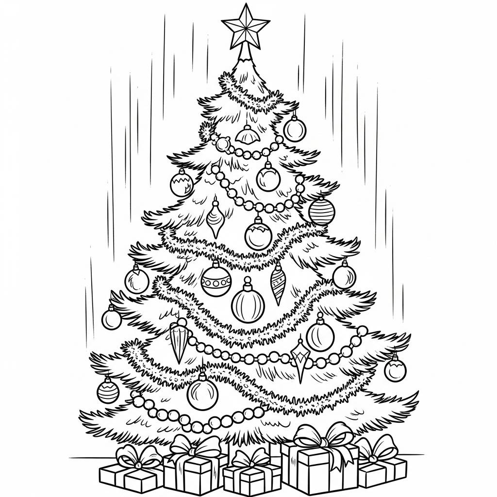Vintage Christmas Tree Coloring Page