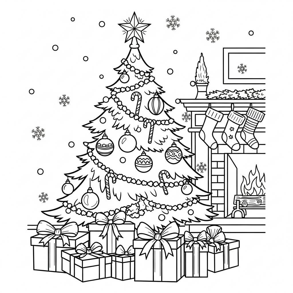 Vintage Christmas Tree Coloring Page