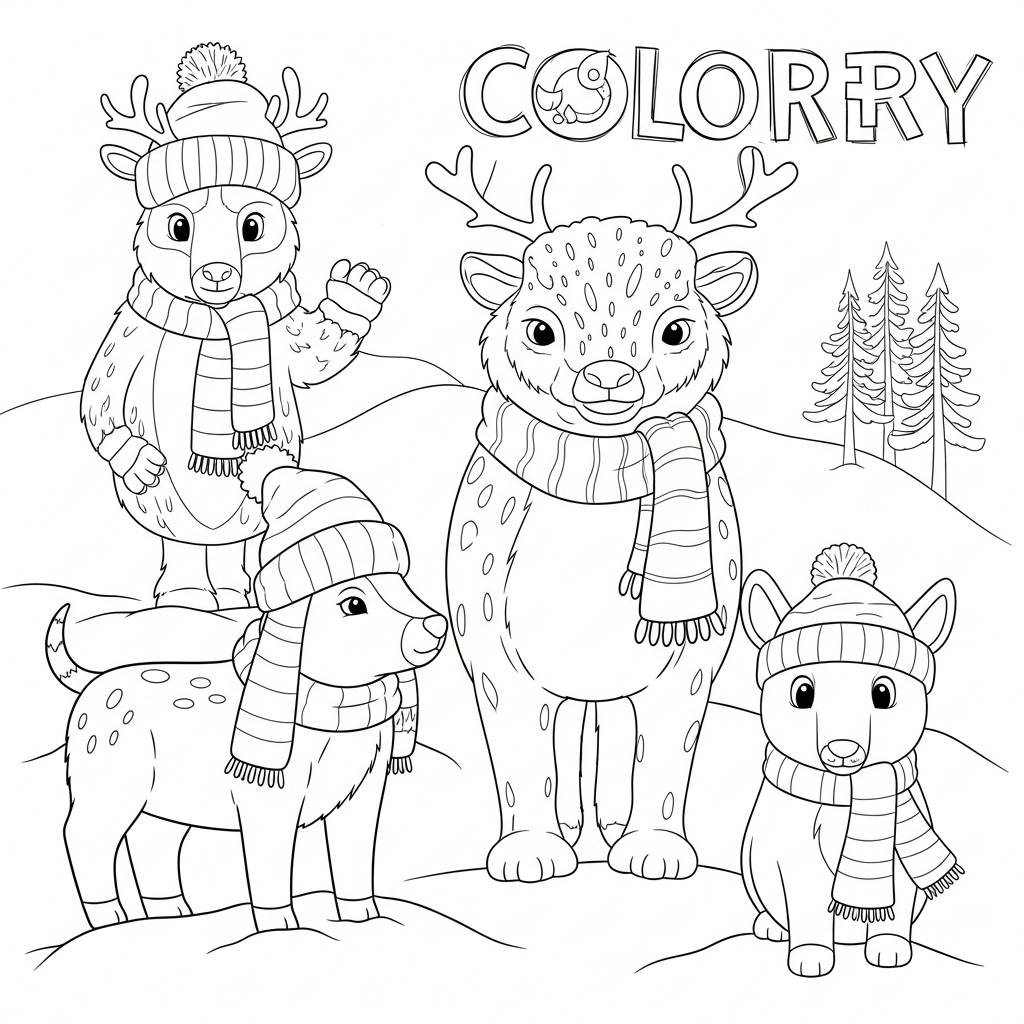 Winter Animals Coloring Page