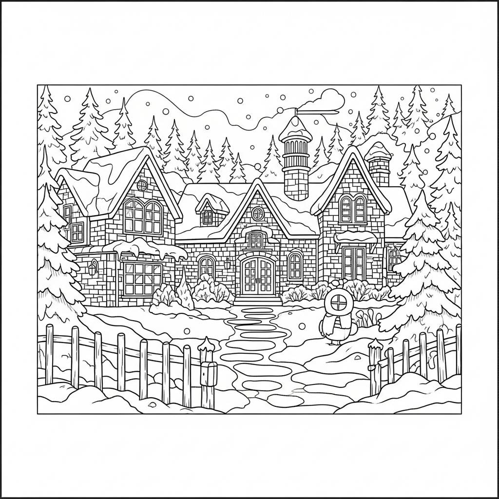 Winter Wonderland Scene Coloring Page